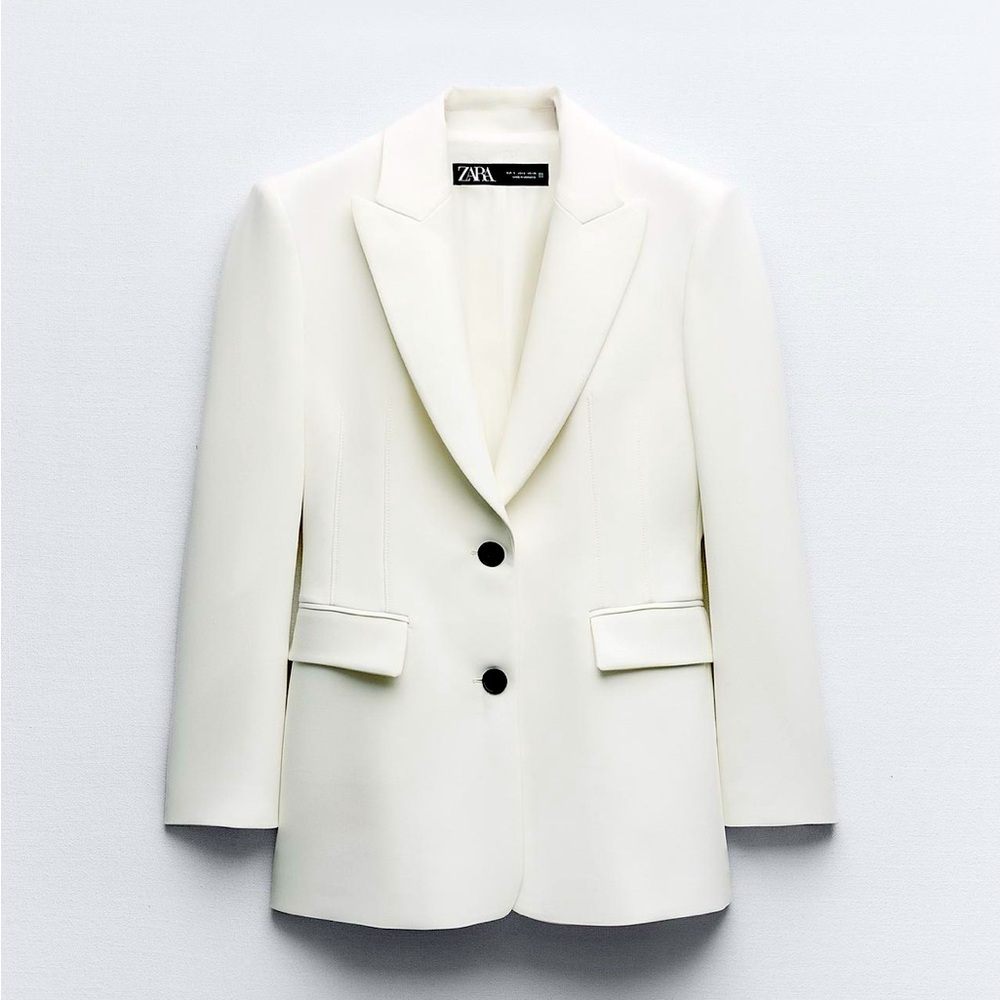 ZARA SIZE LARGE NWT FITTED SHOULDER PAD BLAZER Oyster-white |GORGEOUS❣️